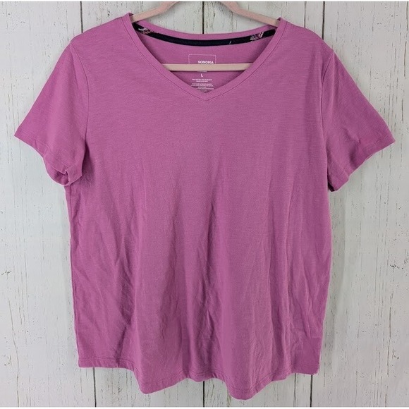Sonoma Size Large Intimates‎ Pink Cotton Womens Short Sleeve V Neck  Top - Picture 1 of 6